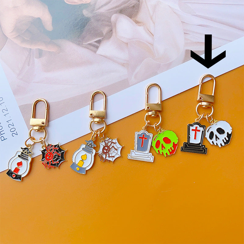 Wholesale Halloween Skull Tombstone Alloy Keychain